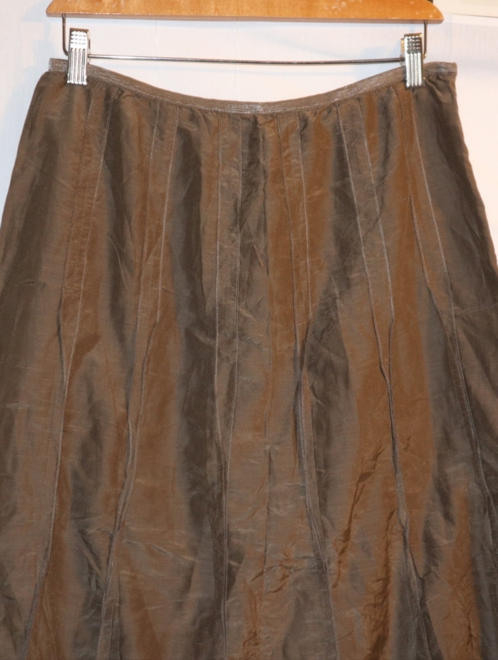 Nic + Zoe SILK A-line Pleated Skirt Women  Brown  Midi Size 10 - Picture 7 of 9